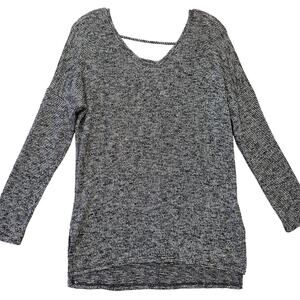 Moa Moa Black Heather Sweater Stretch Strappy Scoop Neck Long Sleeves Women's M